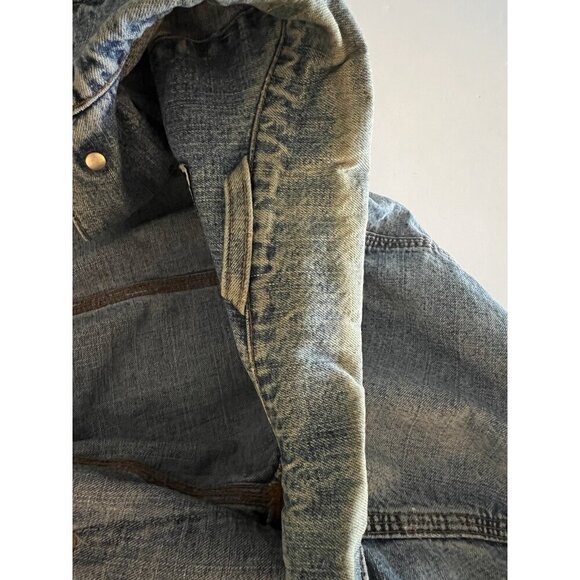 Vintage Indian Motorcycle oversized biker denim jacket embroidered sz L patches - Picture 16 of 16